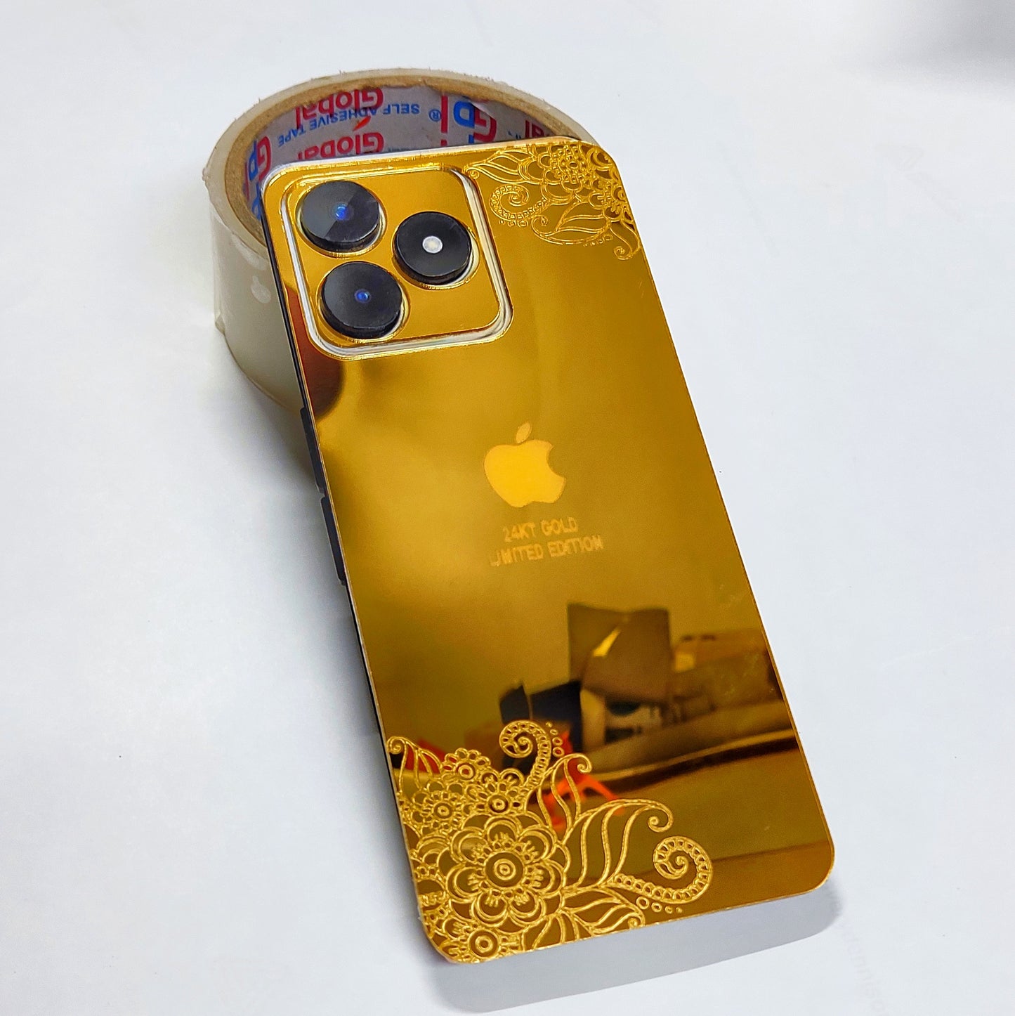 Realme Narzo C 53 I Phone Floral Golden Back Glass.
