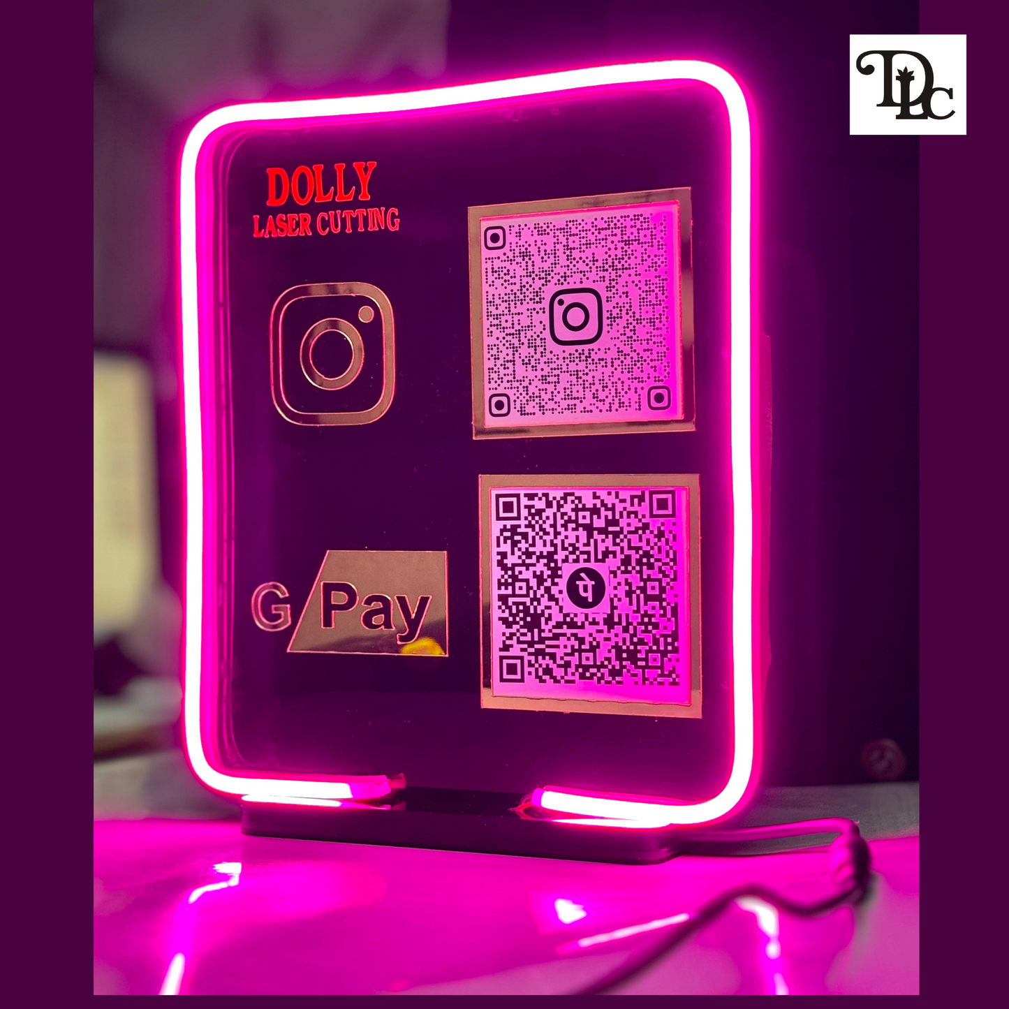 DLC - Neon Light Instagram and Payment Acrylic Standy.
