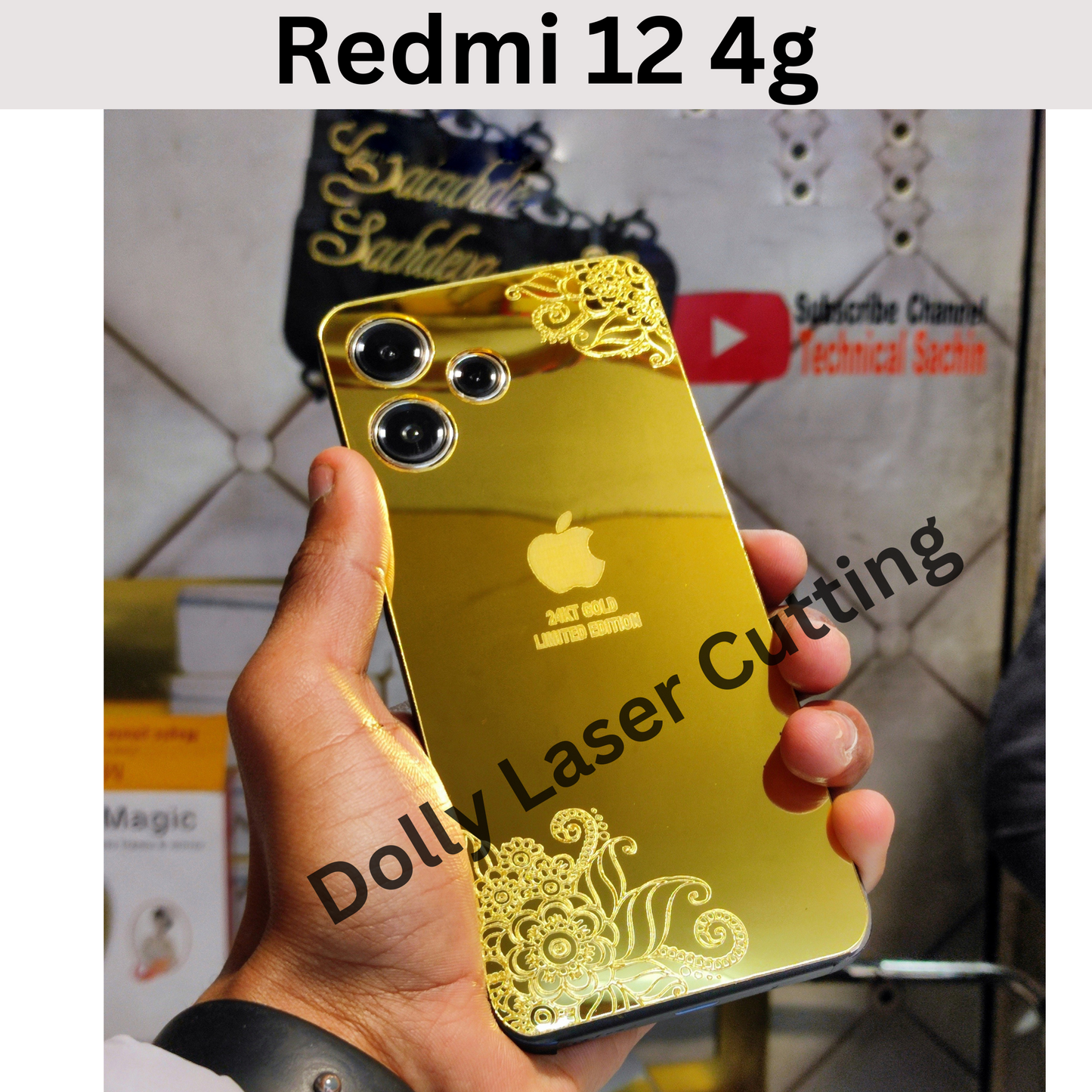 Redmi 12 4g IP Floral Gold Color Back Panel.