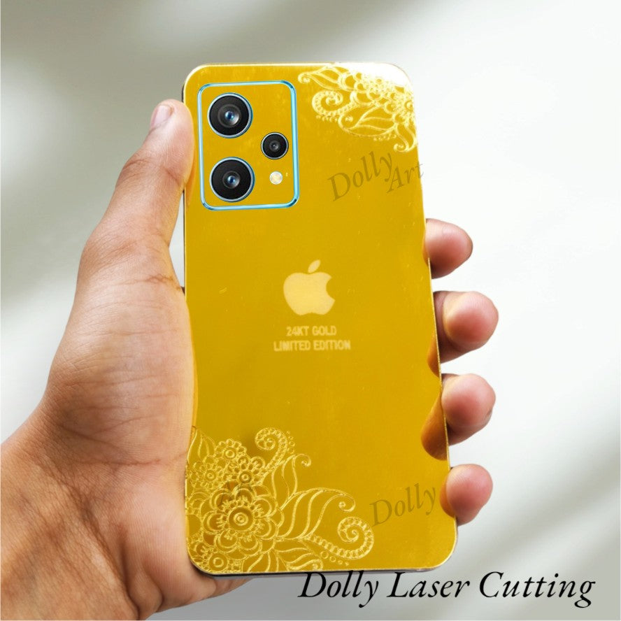 Realme 9 Pro Plus 5g I.P Floral Design Golden Back Glass