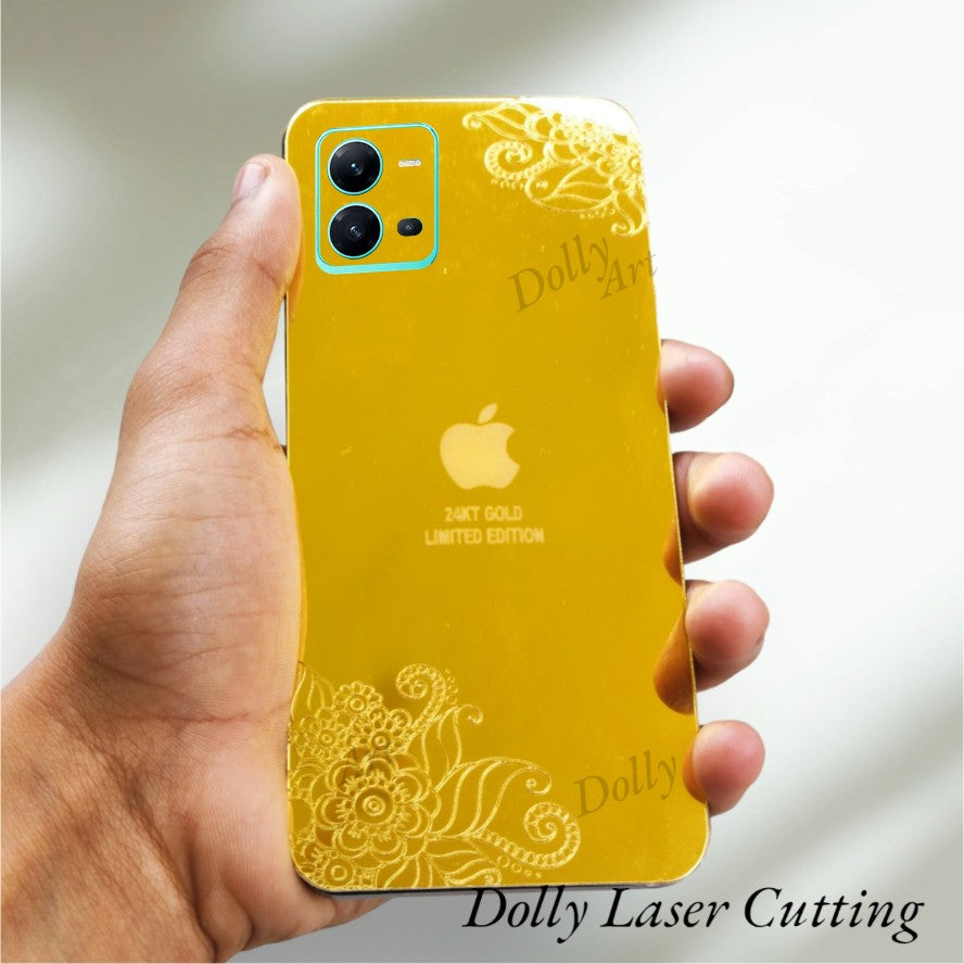 Vivo V25 I.P Floral Design Golden Back Glass