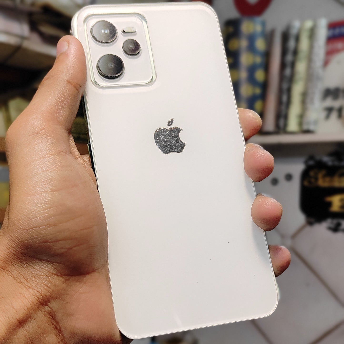 Realme C 35 Silver Apple Logo White Back Panel.