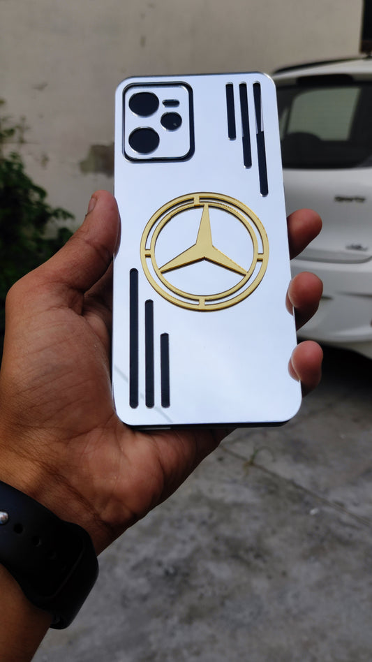 Realme C 35 Silver Panel With Golden Mercedes Logo Back Guard.