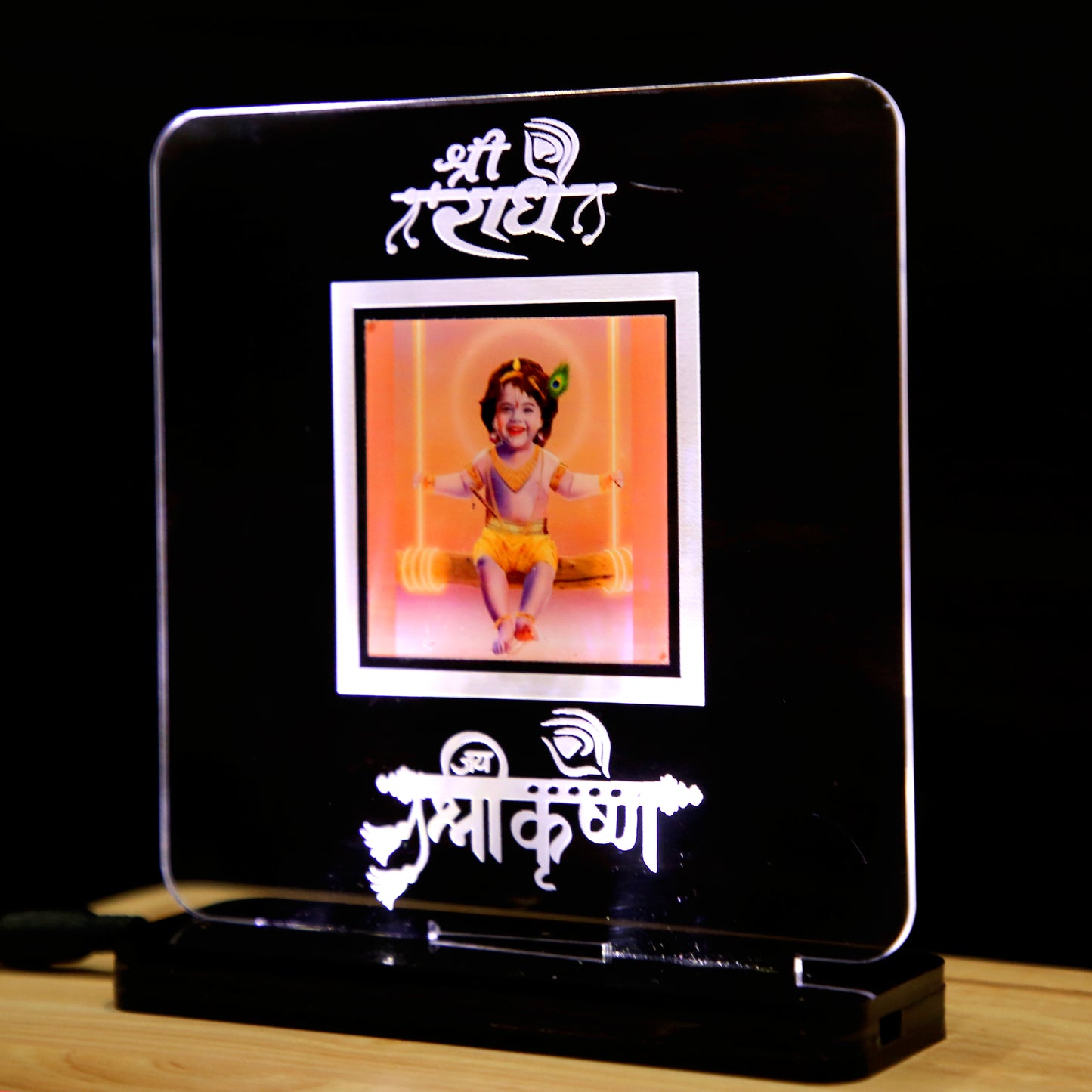 Krishna's Graceful Glow Acrylic White LED Light Photo Frame