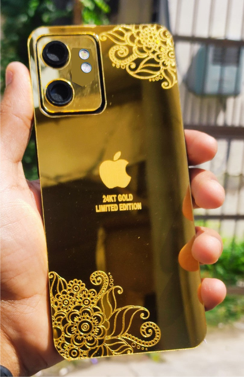 Oppo A77 4g I.P Floral Design Golden Back Glass