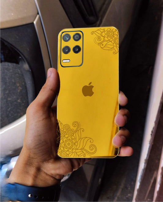 Realme 8 5g I.P Floral Design Golden Back Glass